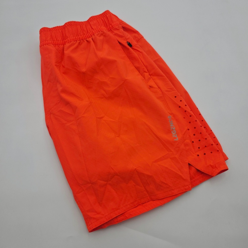 Legends Mens Medium Athletic Shorts Neon Orange Laser Cut Vented Training Gym